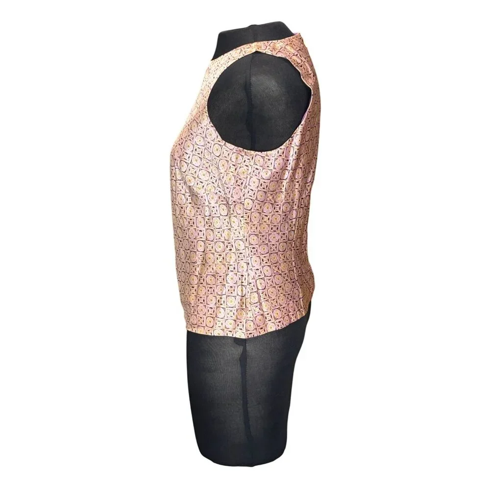 Ann Taylor Womens Sleeveless Silk Top Size 6 Gold & Purple Geometric Pattern - Picture 2 of 10